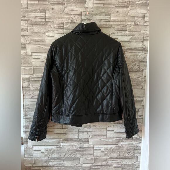 Worthington || Women’s Large Black Quilted Faux Leather Moto Jacket Full Zip - Picture 2 of 7
